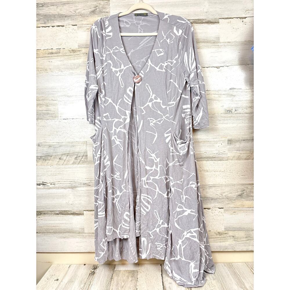 CHALET Et Ceci Womens S Gray Abstract Bamboo Blend Lagenlook Duster Cardigan